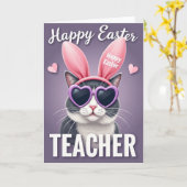 Pasen Onderwijzer Katten Fun Kaart (Gele Bloem)