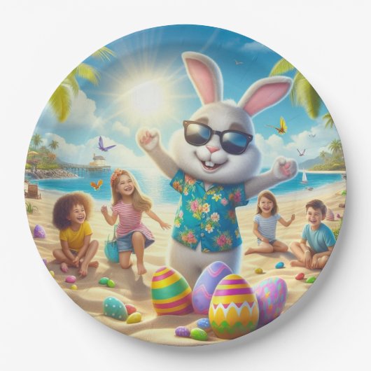 Pasen op het strand papieren bordje (Voorkant)