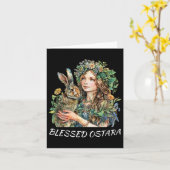 Pasen Ostara Estres Pagan Ostara Blessings Rabbit Kaart (Gele Bloem)