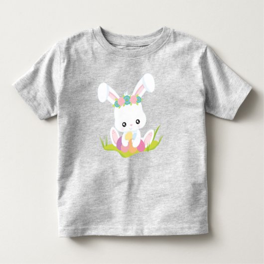 Pasen, paaseieren, koute Bunny, witte Bunny Kinder Shirts (Voorkant)