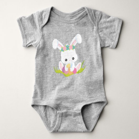 Pasen, paaseieren, koute Bunny, witte Bunny Romper (Voorkant)