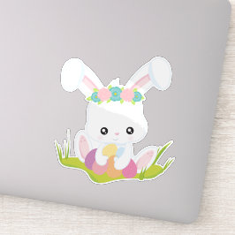 Pasen, paaseieren, koute Bunny, witte Bunny Sticker