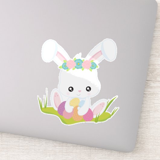 Pasen, paaseieren, koute Bunny, witte Bunny Sticker (Detail)