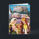 Pasen/Pascha Kaart "Tsougrisma"<br><div class="desc">Een luchtige Pascha-kaart met twee schattige Griekse meisjes gekleed in Salamina en Attica traditionele volksjurk, het uitwisselen van de Paschale begroeting en ei tikken / jarping bekend als "Tsougrisma" in Griekenland. (Om meer te weten te komen over deze traditie die in de Middeleeuwen in heel Europa werd gespeeld, maar vandaag...</div>