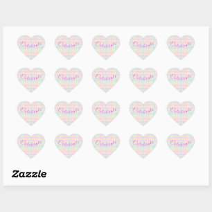 Pasen Pastel Geruite Hartstickers - Feestelijk Hart Sticker