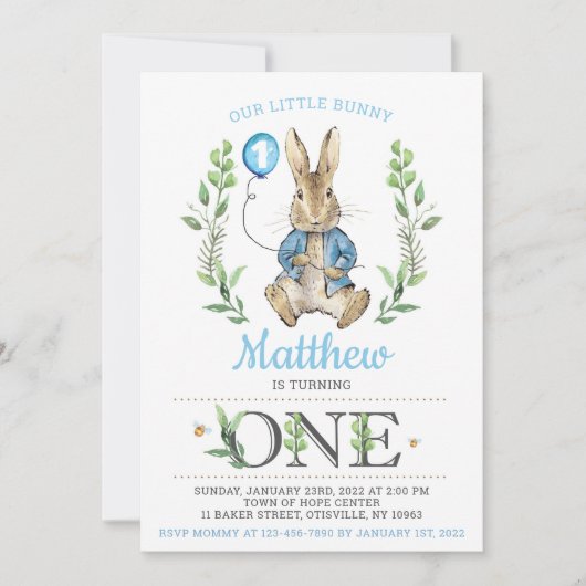 Pasen Peter Rabbit Bunny Boy Birthday Uitnodiging (Voorkant)