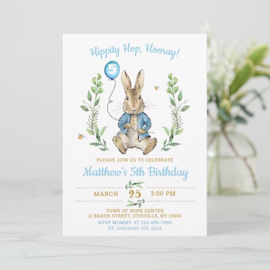 Pasen Peter Rabbit Bunny Boy Birthday Uitnodiging (Staand voorkant)