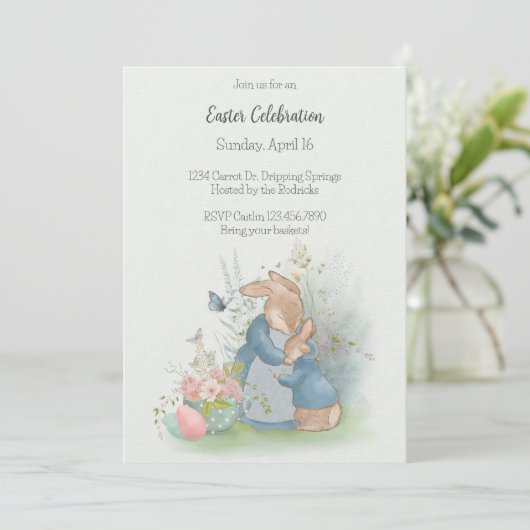 Pasen Peter Rabbit Uitnodiging (Staand voorkant)