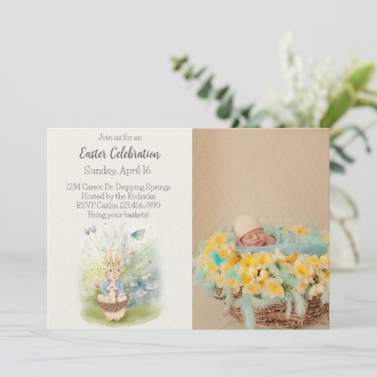 Pasen Peter Rabbit Uitnodiging (Staand voorkant)
