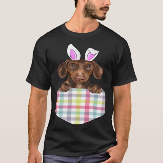 Pasen Plaid Bruin Dachshund Konijnenhond in zak T-shirt (Voorkant)