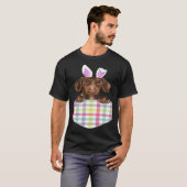 Pasen Plaid Bruin Dachshund Konijnenhond in zak T-shirt (Voorkant volledig)