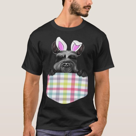 Pasen Plaid Reus Schnauzer Bunny Hond In Pocket T-shirt (Voorkant)