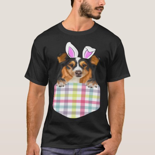 Pasen Plaid Shetland Sheepdog Konijnenhond in zak T-shirt (Voorkant)