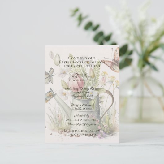 Pasen Potluck Brunch Pasen Ei Hunt Uitnodiging (Staand voorkant)