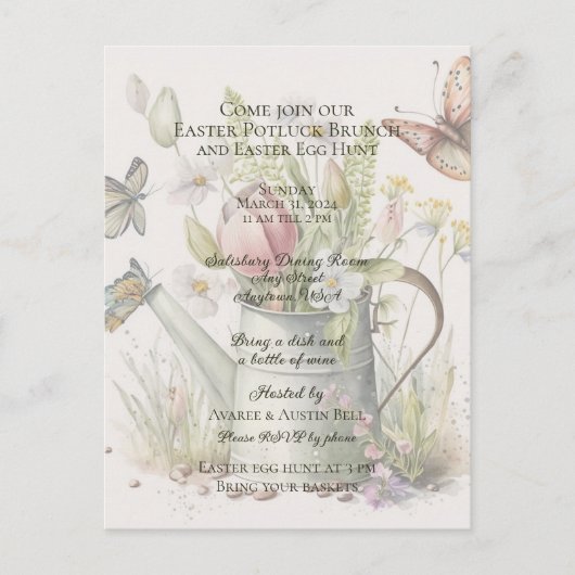 Pasen Potluck Brunch Pasen Ei Hunt Uitnodiging (Voorkant)
