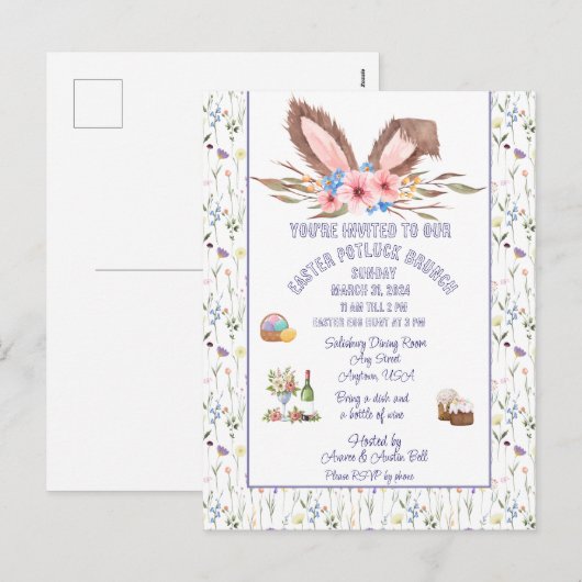 Pasen Potluck Brunch Uitnodiging (Voorkant / Achterkant)