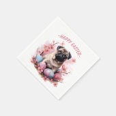 Pasen Pug Hond - Eieren en Bloemen - Servet (Hoek)