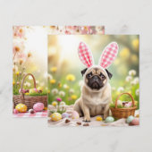 Pasen Pug met Konijnenoren Feestdagenkaart (Voorkant / Achterkant)