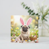 Pasen Pug met Konijnenoren Feestdagenkaart (Staand voorkant)