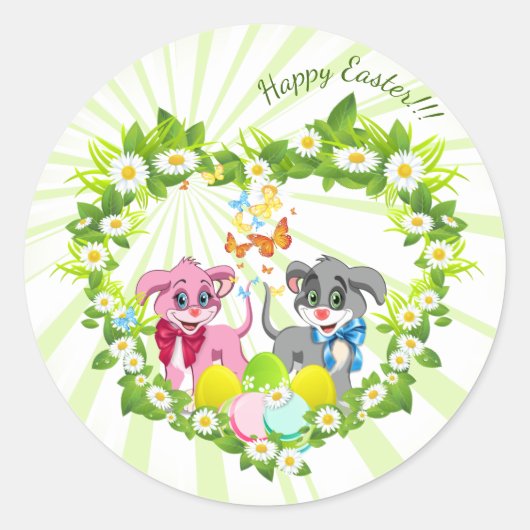 Pasen Puppies Ronde Sticker (Voorkant)