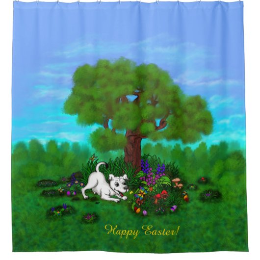 Pasen - Puppy Capo en Butterfly Douchegordijn (Voorkant)