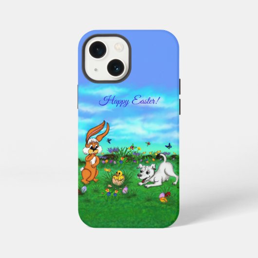 Pasen - Puppy Capo met Konijn en Kuiken iPhone Hoesje (Achterkant)