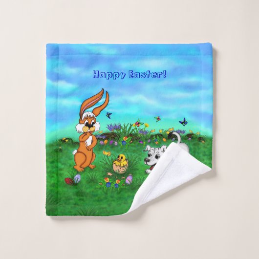 Pasen - Puppy Capo Rabbit en Chick Bad Handdoek (Wasdoekje)