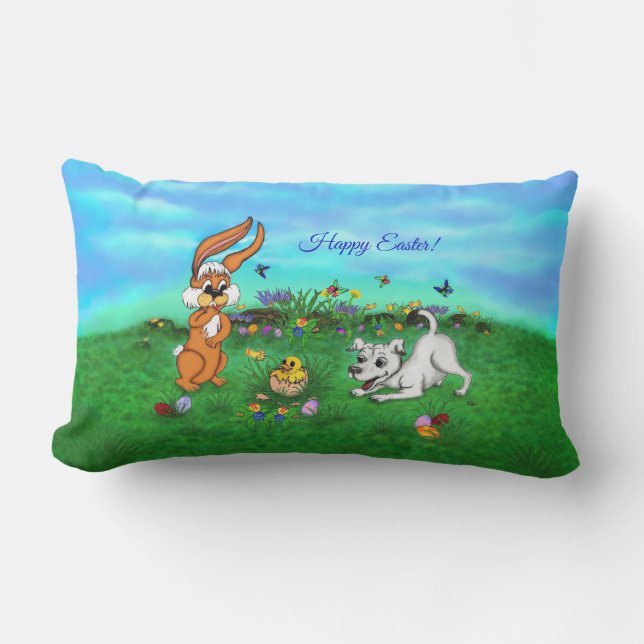 Pasen - Puppy Capo Rabbit en Chick Buitenkussen (Voorkant)