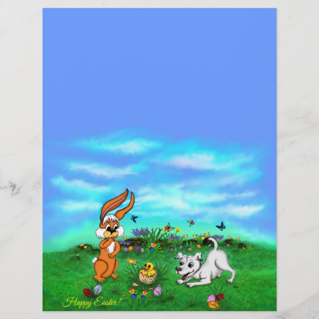 Pasen - Puppy Capo Rabbit en Chick Letterhead Briefhoofd (Voorkant)