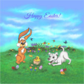 Pasen - Puppy Capo Rabbit en Chick Sticker (Voorkant)