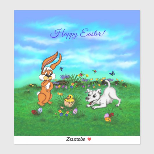 Pasen - Puppy Capo Rabbit en Chick Sticker (Vel)
