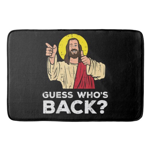 Pasen Raad eens wie terug is Jezus Grappig Religie Badmat (Voorkant)