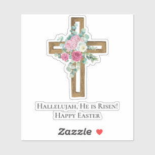 Pasen Religieus Hij Is Opgestaan Houten Kruis Bloe Sticker
