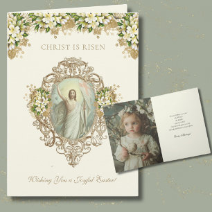 Pasen Religieuze Opstanding Foto Floral Feestdagen Kaart