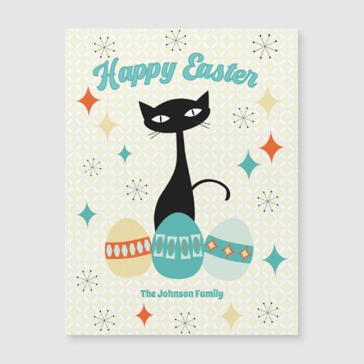 Pasen Retro Atomic Mid Century Cat kaart (Voorkant)