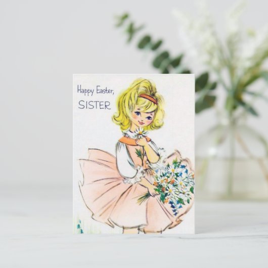 Pasen retro vintage Zus kaart (Staand voorkant)