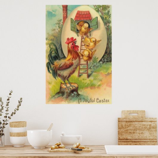 Pasen Rooster Chick Egg Birdhouse Poster (Keuken)