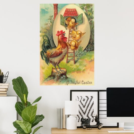 Pasen Rooster Chick Egg Birdhouse Poster (Thuiskantoor)
