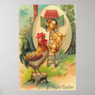 Pasen Rooster Chick Egg Birdhouse Poster