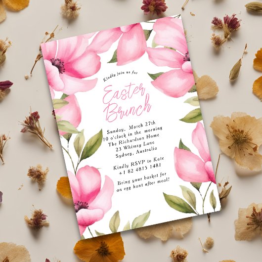 Pasen Roze Bloemen Party uitnodiging