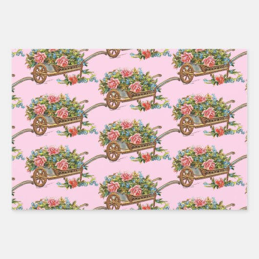 Pasen Rozen Konijn en Wielbarrow Inpakpapier Vel (Voorkant 2)