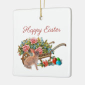  Pasen Rozen op Wheelbarrow met konijn Keramisch Ornament (Links)