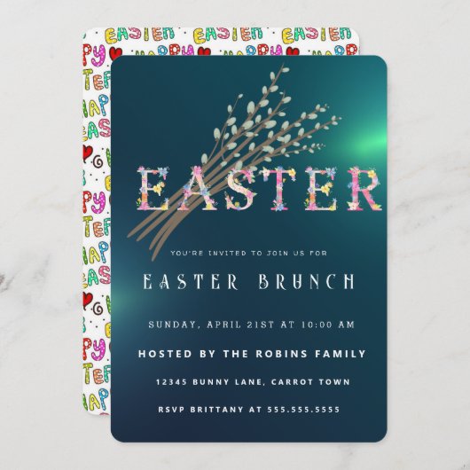 Pasen Schattige Bloemen Uitnodiging (Voorkant / Achterkant)