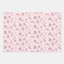 Pasen schattige doodle dieren en bloemen inpakpapier vel