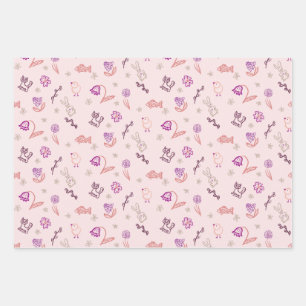 Pasen schattige doodle dieren en bloemen inpakpapier vel