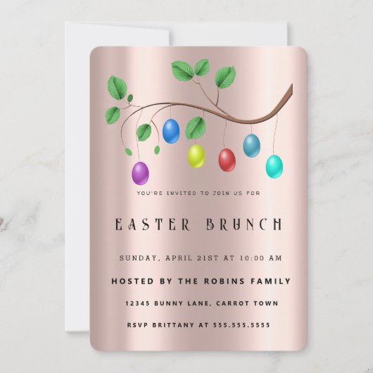 Pasen Schattige Golden Roos Eggs Invitation Kaart (Voorkant)