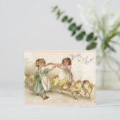 Pasen- Schattigee meisjes met Chicks- Briefkaart (Staand voorkant)
