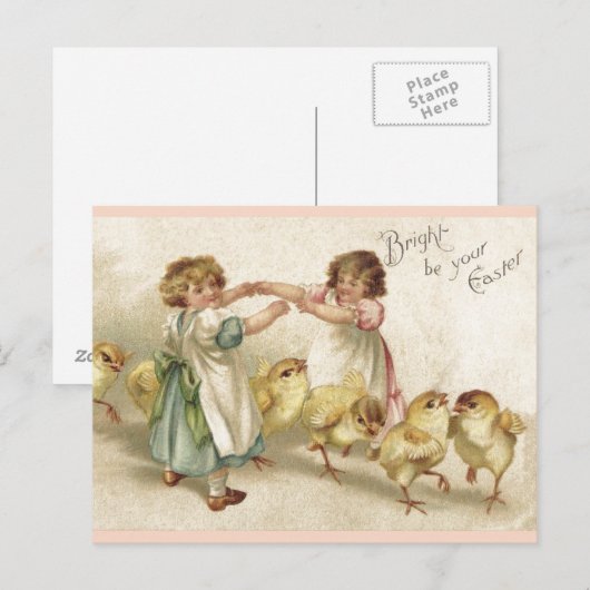 Pasen- Schattigee meisjes met Chicks- Briefkaart (Voorkant / Achterkant)
