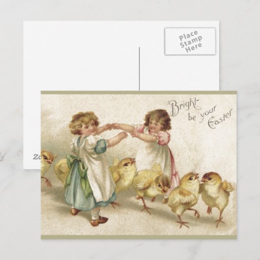 Pasen- Schattigee meisjes met Chicks- Briefkaart (Voorkant / Achterkant)