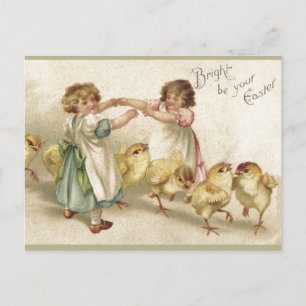 Pasen- Schattigee meisjes met Chicks- Briefkaart